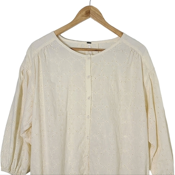 FREE PEOPLE Stars Align Long Sleeve Button Down Cotton Eyelet Top Size M - Picture 7 of 16